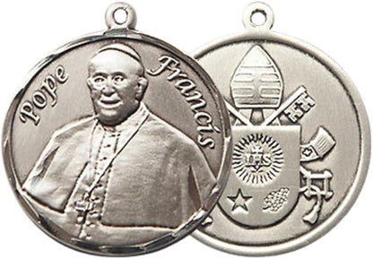 Everlasting Light Jewelry Medium Men's Pewter Pope Francis Medal Pendant on 24 Inch Endless Rhodium Plated Heavy Curb Brass Chain, Catholic Religious Necklace - Made in USA- Deluxe Velvet Gift Box
