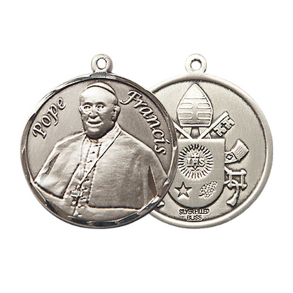 Medium Women's .925 Sterling Silver Pope Francis Pendant Necklace – ¾” x ?” Medal on 18 Inch Rhodium- Plated Lite Curb Brass Chain with Lobster Claw Clasp – Inspiring Symbol of Faith, Catholic Medal – Velvet Gift Box