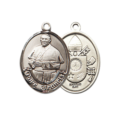 .925 Sterling Silver Pope Francis Medal Pendant on 18 Inch Rhodium Plated Lite Curb Brass Chain with Lobster Claw Clasp, Catholic Religious Necklace - Made in USA- Prayer Card Included