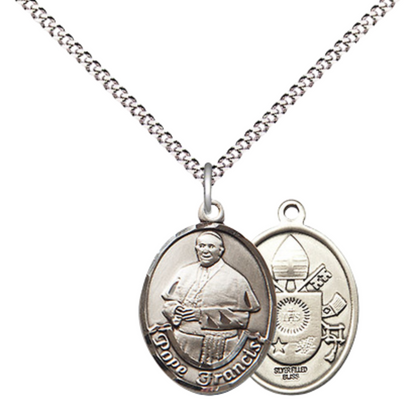 Everlasting Light Jewelry Medium Women's .925 Sterling Silver Pope Francis Pendant Necklace, 18 Inch Rhodium-Plated Lite Curb Brass Chain – Inspirational Catholic Medal- Made in USA, Velvet Gift Box