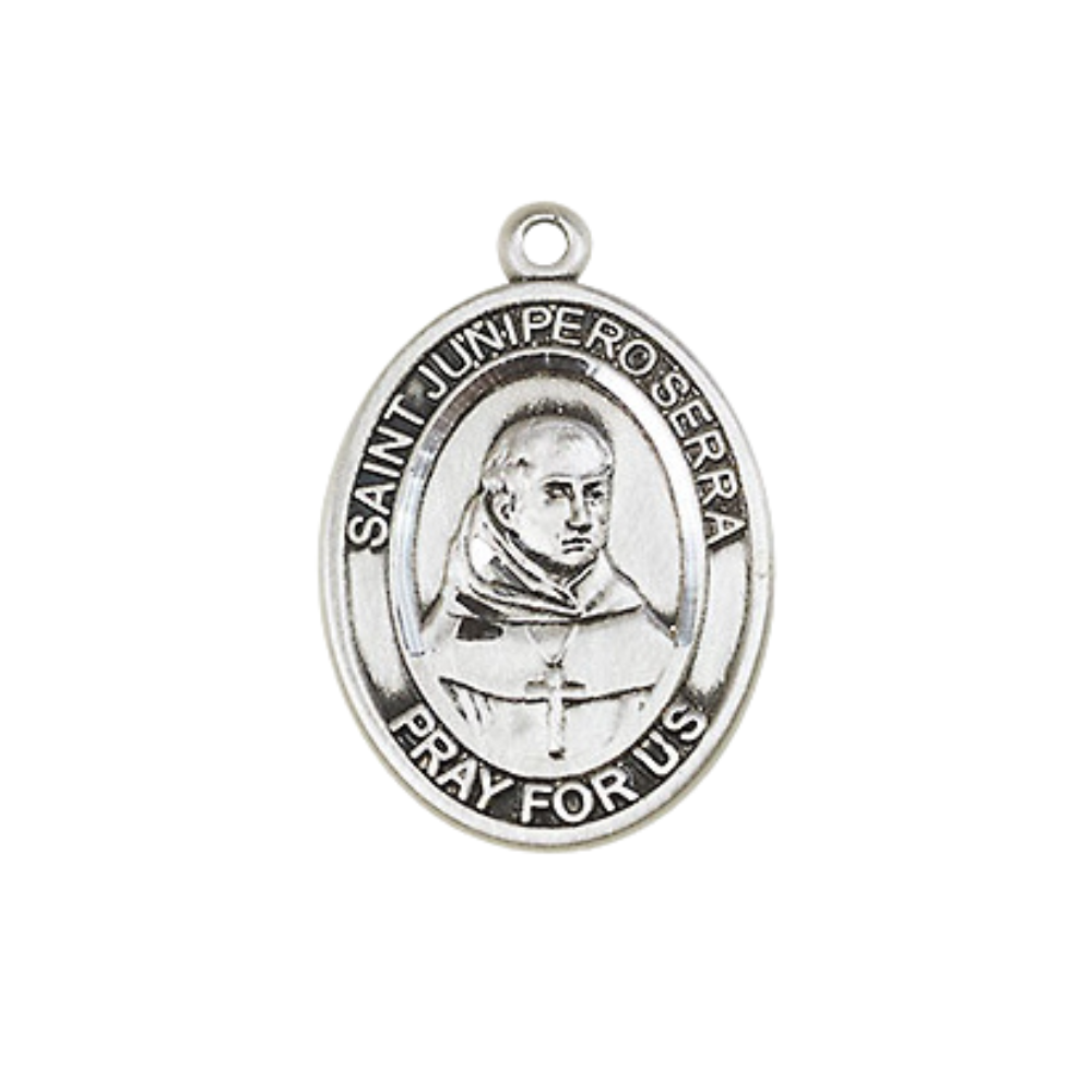 Everlasting Light Jewelry Medium Women's Pewter Saint St. Junipero Serra Pendant Necklace on 18- inch Rhodium- Plated Lite Curb Brass Chain – 3/4- inch Medal with Lobster Claw Clasp, Catholic Medal – Velvet Gift Box Included