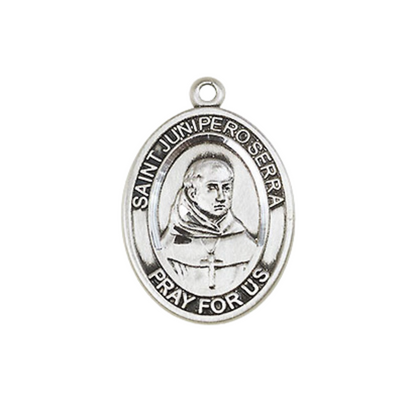 Everlasting Light Jewelry Medium Women's Pewter Saint St. Junipero Serra Pendant Necklace on 18- inch Rhodium- Plated Lite Curb Brass Chain – 3/4- inch Medal with Lobster Claw Clasp, Catholic Medal – Velvet Gift Box Included