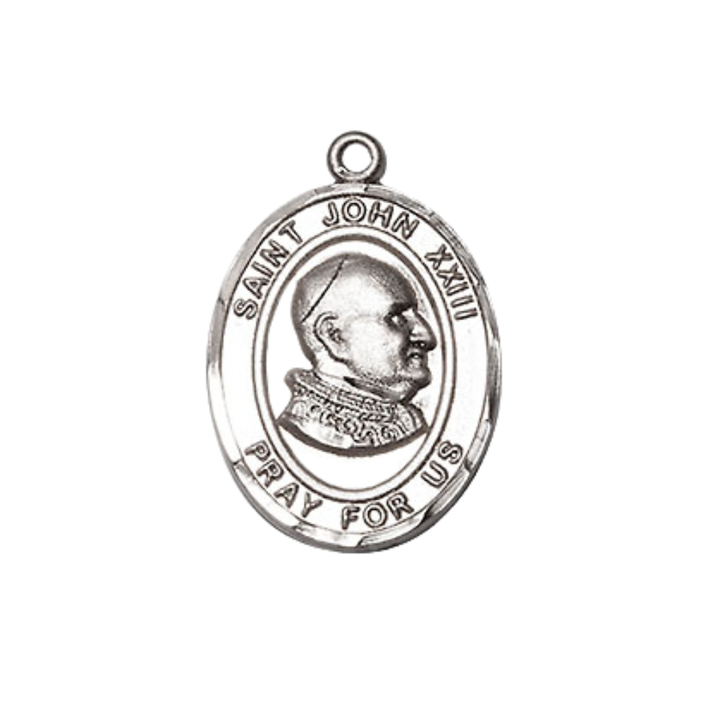 Everlasting Light Jewelry Medium Women's .925 Sterling Silver Saint St. John XXIII Pendant Necklace on 18- Inch Rhodium- Plated Lite Curb Brass Chain – Velvet Gift Box, Catholic Medal - Patron Saint. of Papal Delegates