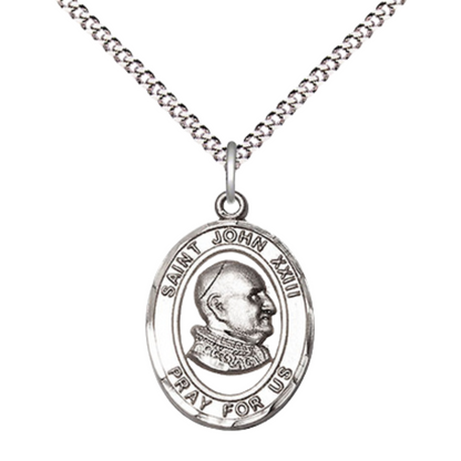Everlasting Light Jewelry Medium Women's .925 Sterling Silver Saint St. John XXIII Pendant Necklace on 18- Inch Rhodium- Plated Lite Curb Brass Chain – Velvet Gift Box, Catholic Medal - Patron Saint. of Papal Delegates