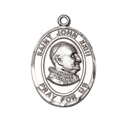 Medium Men's .925 Sterling Silver Saint St. John XXIII Medal Pendant on 24 Inch Endless Rhodium Plated Heavy Curb Brass Chain, Catholic Religious Necklace - Made in USA- Deluxe Velvet Gift Box