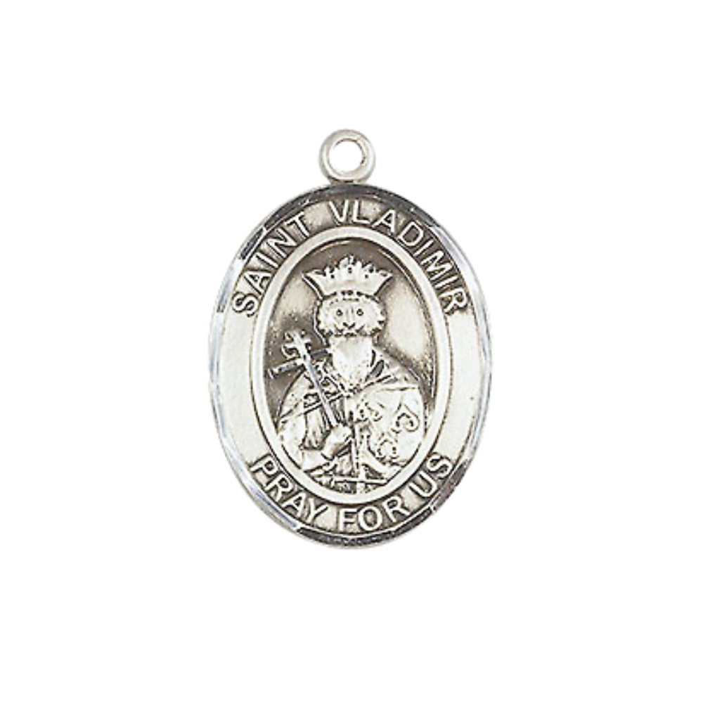 Everlasting Light Jewelry Medium Women's .925 Sterling Silver Saint St. Vladimir Pendant Necklace on 18- Inch Rhodium- Plated Lite Curb Brass Chain, Catholic Medal – Velvet Gift Box Included
