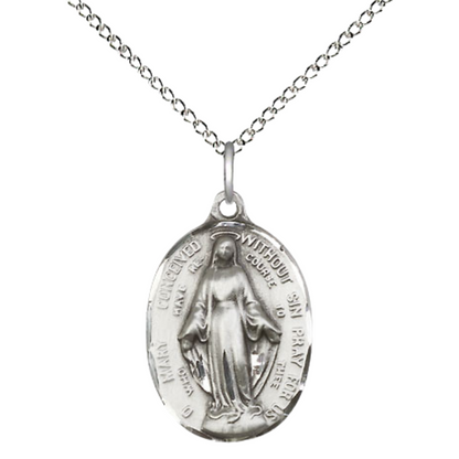 Everlasting Light Jewelry Medium Women's .925 Sterling Silver Immaculate Conception Medal Pendant on 18 Inch .925 Sterling Silver Lite Curb Chain - Catholic Religious Necklace Made in USA, Deluxe Velvet Gift Box