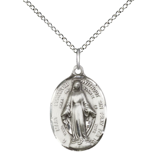 Everlasting Light Jewelry Medium Women's .925 Sterling Silver Immaculate Conception Medal Pendant on 18 Inch .925 Sterling Silver Lite Curb Chain - Catholic Religious Necklace Made in USA, Deluxe Velvet Gift Box