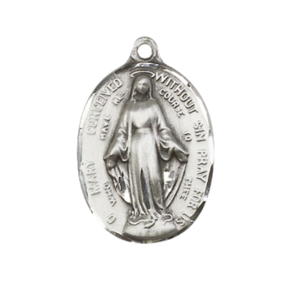 Everlasting Light Jewelry Medium Women's .925 Sterling Silver Immaculate Conception Medal Pendant on 18 Inch .925 Sterling Silver Lite Curb Chain - Catholic Religious Necklace Made in USA, Deluxe Velvet Gift Box