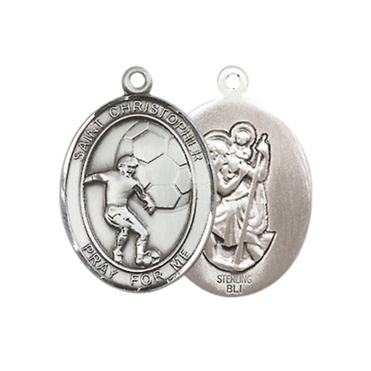 .925 Sterling Silver Saint St. Christopher Medal Pendant on 18 Inch Rhodium Plated Lite Curb Brass Chain w/ Lobster Claw Clasp, Catholic Religious Necklace - Made in USA- Prayer Card Included