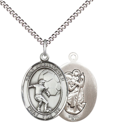Everlasting Light Jewelry Medium Women's .925 Sterling Silver Saint St. Christopher Soccer Pendant Necklace on 18- Inch Rhodium- Plated Lite Curb Brass Chain, Catholic Medal – Includes Velvet Gift Box