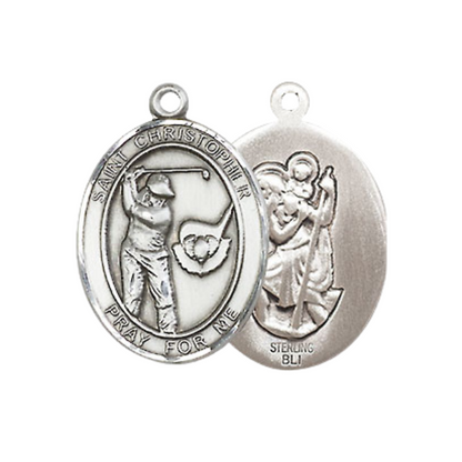 .925 Sterling Silver Saint St. Christopher Medal Pendant on 18 Inch Rhodium Plated Lite Curb Brass Chain w/ Lobster Claw Clasp, Catholic Religious Necklace - Made in USA- Prayer Card Included