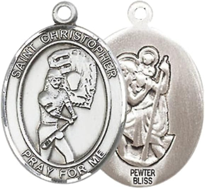 Medium Women's Pewter Saint St. Christopher Softball Pendant Necklace on 18- inch Rhodium- Plated Lite Curb Brass Chain – 3/4- inch Medal with Lobster Claw Clasp, Catholic Medal – Velvet Gift Box Included