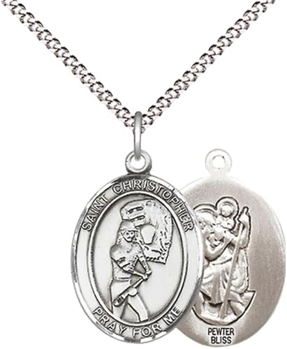Medium Women's Pewter Saint St. Christopher Softball Pendant Necklace on 18- inch Rhodium- Plated Lite Curb Brass Chain – 3/4- inch Medal with Lobster Claw Clasp, Catholic Medal – Velvet Gift Box Included