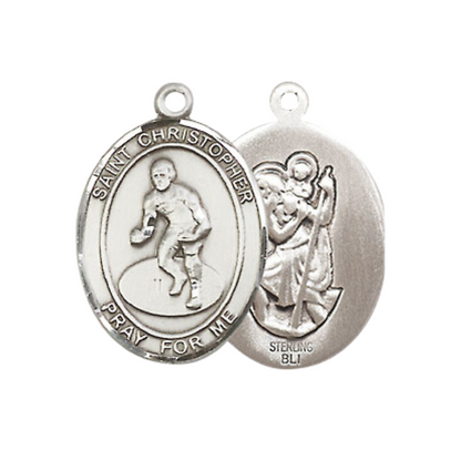 Everlasting Light Jewelry Medium Women's .925 Sterling Silver Saint St. Christopher Wrestling Pendant Necklace on 18- Inch Rhodium- Plated Lite Curb Brass Chain, Catholic Medal – Includes Velvet Gift Box