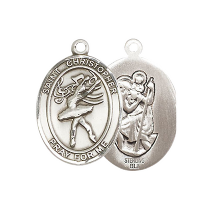 Everlasting Light Jewelry Medium Women's .925 Sterling Silver Saint St. Christopher Dance Pendant Necklace on 18- Inch Rhodium- Plated Lite Curb Brass Chain, Catholic Medal, Velvet Gift Box Included