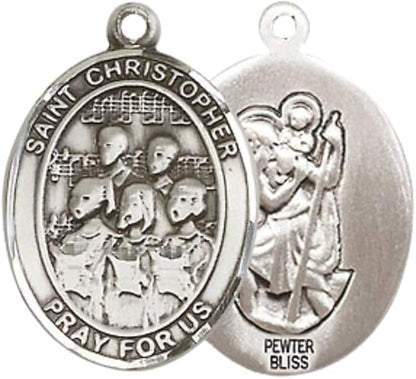 Everlasting Light Jewelry Medium Women's Pewter Saint St. Christopher Choir Pendant Necklace on 18- inch Rhodium- Plated Lite Curb Brass Chain – 3/4- inch Medal with Lobster Claw Clasp, Catholic Medal – Velvet Gift Box Included