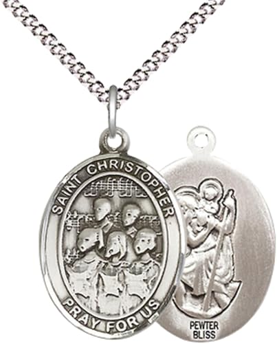 Everlasting Light Jewelry Medium Women's Pewter Saint St. Christopher Choir Pendant Necklace on 18- inch Rhodium- Plated Lite Curb Brass Chain – 3/4- inch Medal with Lobster Claw Clasp, Catholic Medal – Velvet Gift Box Included