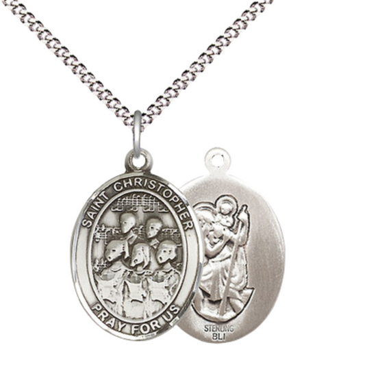 Everlasting Light Jewelry Medium Women's .925 Sterling Silver Saint St. Christopher Choir Pendant Necklace on 18- Inch Rhodium- Plated Lite Curb Brass Chain, Catholic Medal, Velvet Gift Box Included