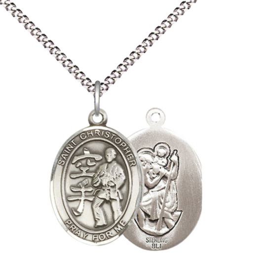 Everlasting Light Jewelry Medium Women's .925 Sterling Silver Saint St. Christopher Karate Pendant Necklace on 18- Inch Rhodium- Plated Lite Curb Brass Chain, Catholic Medal, Velvet Gift Box Included