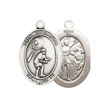 Everlasting Light Jewelry Medium Women's .925 Sterling Silver Saint St. Sebastian Tennis Pendant Necklace on 18- Inch Rhodium- Plated Lite Curb Brass Chain, Catholic Medal, Velvet Gift Box Included