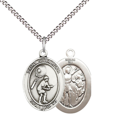 Everlasting Light Jewelry Medium Women's .925 Sterling Silver Saint St. Sebastian Tennis Pendant Necklace on 18- Inch Rhodium- Plated Lite Curb Brass Chain, Catholic Medal, Velvet Gift Box Included