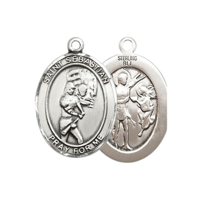 Everlasting Light Jewelry Medium Women's .925 Sterling Silver Saint St. Sebastian Softball Pendant Necklace on 18- Inch Rhodium- Plated Lite Curb Brass Chain, Catholic Medal, Velvet Gift Box Included