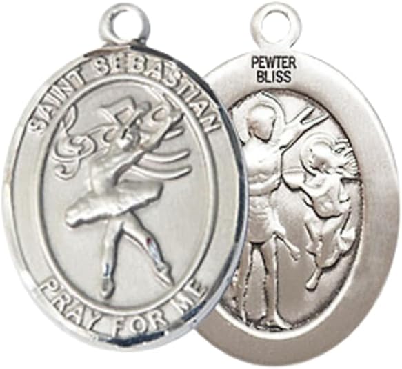 Everlasting Light Jewelry Medium Women's Pewter Saint St. Sebastian Dance Pendant Necklace on 18- inch Rhodium- Plated Lite Curb Brass Chain – 3/4- inch Medal with Lobster Claw Clasp, Catholic Medal – Velvet Gift Box Included