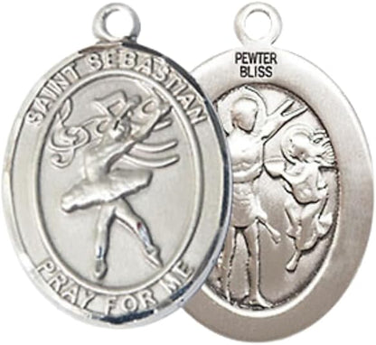 Everlasting Light Jewelry Medium Women's Pewter Saint St. Sebastian Dance Pendant Necklace on 18- inch Rhodium- Plated Lite Curb Brass Chain – 3/4- inch Medal with Lobster Claw Clasp, Catholic Medal – Velvet Gift Box Included
