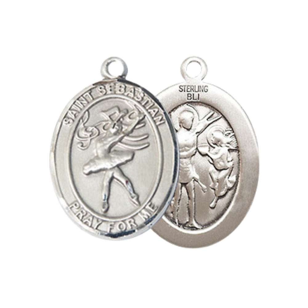 Everlasting Light Jewelry Medium Women's .925 Sterling Silver Saint St. Sebastian Dance Pendant Necklace on 18- Inch Rhodium- Plated Lite Curb Brass Chain with Velvet Gift Box |, Catholic Medal - Patron Saint. of Athletes & Soldiers