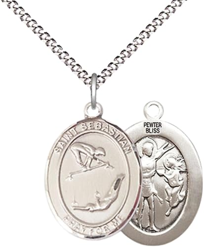 Medium Women's Pewter Saint St. Sebastian Gymnastics Pendant Necklace on 18- inch Rhodium- Plated Lite Curb Brass Chain – 3/4- inch Medal with Lobster Claw Clasp, Catholic Medal – Velvet Gift Box Included