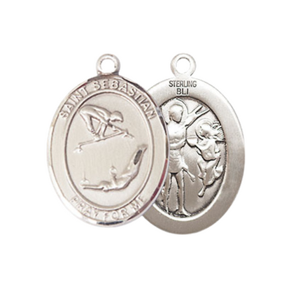 Medium Women's .925 Sterling Silver Saint St. Sebastian Gymnastics Pendant Necklace on 18- Inch Rhodium- Plated Lite Curb Brass Chain with Velvet Gift Box |, Catholic Medal - Patron Saint. of Athletes & Soldiers