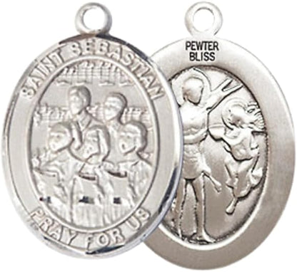 Everlasting Light Jewelry Medium Women's Pewter Saint St. Sebastian Choir Pendant Necklace on 18- inch Rhodium- Plated Lite Curb Brass Chain – 3/4- inch Medal with Lobster Claw Clasp, Catholic Medal – Velvet Gift Box Included