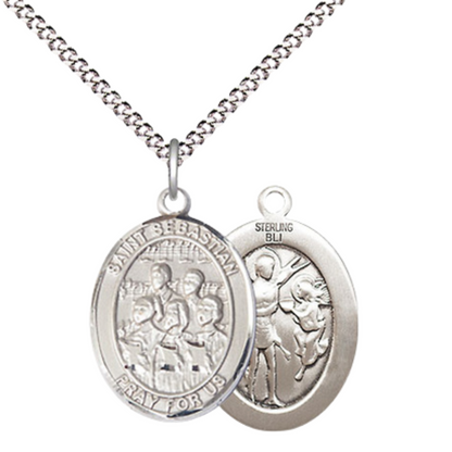 Everlasting Light Jewelry Medium Women's .925 Sterling Silver Saint St. Sebastian Choir Pendant Necklace on 18- inch Rhodium- Plated Lite Curb Brass Chain, Catholic Medal – Velvet Gift Box Included