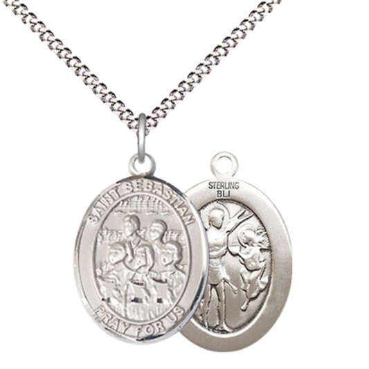 Everlasting Light Jewelry Medium Women's .925 Sterling Silver Saint St. Sebastian Choir Pendant Necklace on 18- inch Rhodium- Plated Lite Curb Brass Chain, Catholic Medal – Velvet Gift Box Included