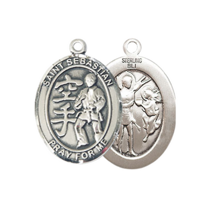 Everlasting Light Jewelry Medium Women's .925 Sterling Silver Saint St. Sebastian Karate Pendant Necklace on 18- inch Rhodium- Plated Lite Curb Brass Chain, Catholic Medal – Velvet Gift Box Included