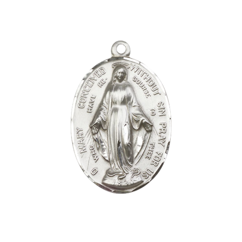 Men's .925 Sterling Silver Large Immaculate Conception Medal Pendant on 24 Inch Endless Rhodium Plated Heavy Curb Chain - Catholic Religious Necklace Made in USA, Deluxe Velvet Gift Box