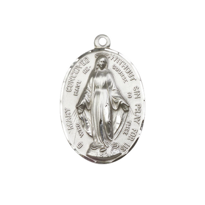 Men's .925 Sterling Silver Large Immaculate Conception Medal Pendant on 24 Inch Endless Rhodium Plated Heavy Curb Chain - Catholic Religious Necklace Made in USA, Deluxe Velvet Gift Box