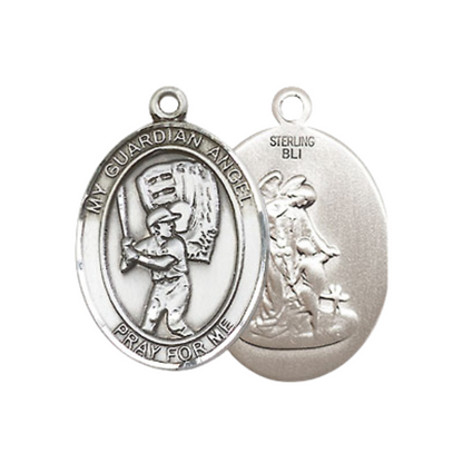 Everlasting Light Jewelry Medium Women's .925 Sterling Silver Guardian Angel Baseball Pendant Necklace on 18- inch Rhodium- Plated Lite Curb Brass Chain, Catholic Medal – Velvet Gift Box Included