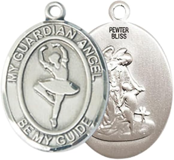 Everlasting Light Jewelry Medium Women's Pewter Guardian Angel Dance Pendant Necklace on 18- inch Rhodium- Plated Lite Curb Brass Chain – 3/4- inch Medal with Lobster Claw Clasp, Catholic Medal – Velvet Gift Box Included