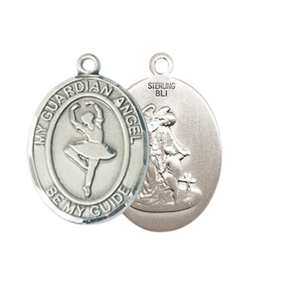 Everlasting Light Jewelry Medium Women's .925 Sterling Silver Guardian Angel Dance Pendant Necklace on 18- inch Rhodium- Plated Lite Curb Brass Chain, Catholic Medal – Velvet Gift Box Included