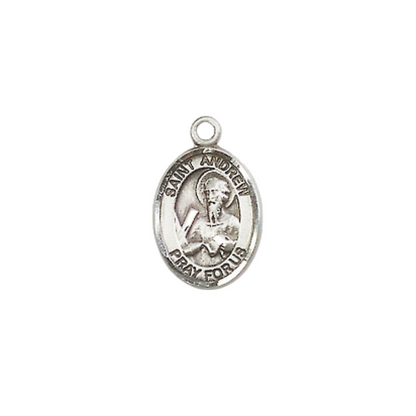 Small Sized Women's Pewter Saint St. Andrew the Apostle Medal Pendant on 18 Inch Rhodium Plated Lite Curb Brass Chain with Lobster Claw Clasp, Catholic Religious Necklace - Made in USA- Velvet Gift Box
