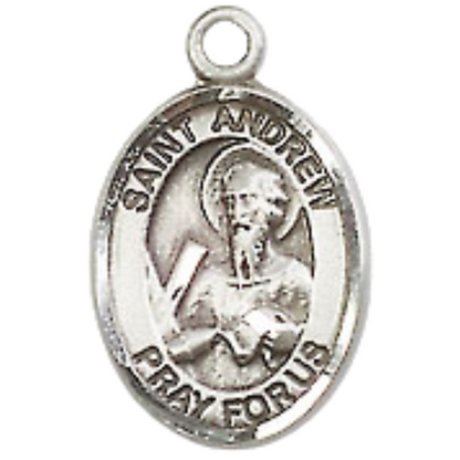 Small Sized Men's .925 Sterling Silver Saint St. Andrew the Apostle Medal Pendant on 24 Inch Endless Rhodium Plated Heavy Curb Brass Chain, Catholic Religious Necklace - Made in USA- Deluxe Velvet Gift Box
