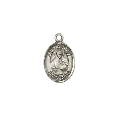Small Sized Women's .925 Sterling Silver Saint St. Albert the Great Medal Pendant on 18 Inch Rhodium Plated Lite Curb Brass Chain with Lobster Claw Clasp, Catholic Religious Necklace - Made in USA- Velvet Gift Box
