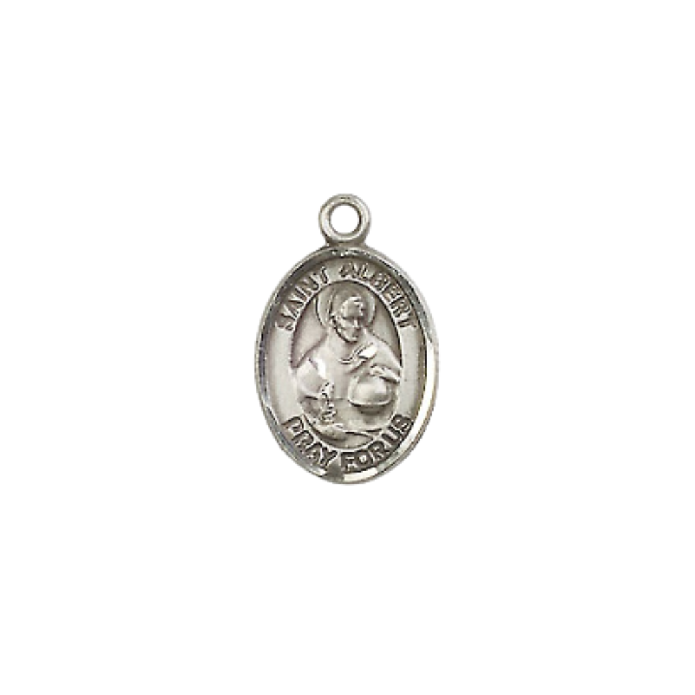 Small Sized Women's Pewter Saint St. Albert the Great Medal Pendant on 18 Inch Rhodium Plated Lite Curb Brass Chain with Lobster Claw Clasp, Catholic Religious Necklace - Made in USA- Velvet Gift Box