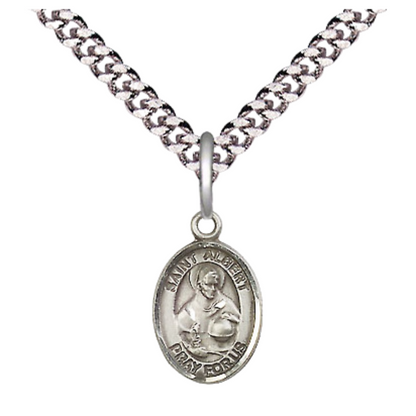 Small Sized Men's Pewter Saint St. Albert the Great Medal Pendant on 24 Inch Endless Rhodium Plated Heavy Curb Brass Chain, Catholic Religious Necklace - Made in USA- Deluxe Velvet Gift Box