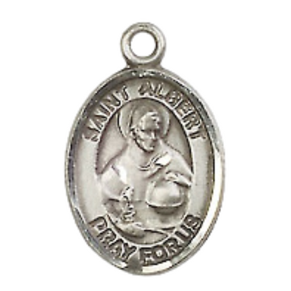 Small Sized Men's Pewter Saint St. Albert the Great Medal Pendant on 24 Inch Endless Rhodium Plated Heavy Curb Brass Chain, Catholic Religious Necklace - Made in USA- Deluxe Velvet Gift Box