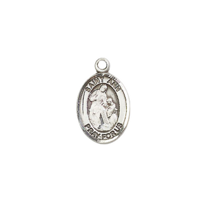Small Sized Women's .925 Sterling Silver Saint St. Ann Medal Pendant on 18 Inch Rhodium Plated Lite Curb Brass Chain with Lobster Claw Clasp, Catholic Religious Necklace - Made in USA- Velvet Gift Box