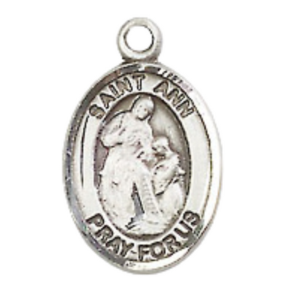 Everlasting Light Jewelry Small Sized Men's Pewter Saint St. Ann Medal Pendant on 24 Inch Endless Rhodium Plated Heavy Curb Brass Chain, Catholic Religious Necklace - Made in USA- Deluxe Velvet Gift Box