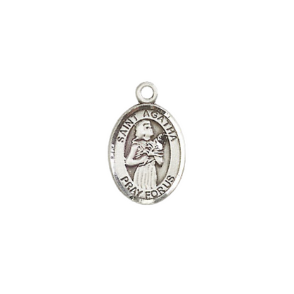 Small Sized Women's .925 Sterling Silver Saint St. Agatha Medal Pendant on 18 Inch Rhodium Plated Lite Curb Brass Chain with Lobster Claw Clasp, Catholic Religious Necklace - Made in USA- Velvet Gift Box